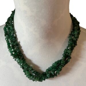 Green Tourmaline Chip Necklace 3 Strand Twist Boho Statement Jewelry